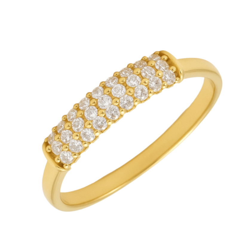 Anel Ouro 18K Aliança Pavê Zircônia Branca Lateral Texturizada