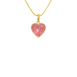 Pingente Ouro 18K Coração Zircônia Rosa (Tamanhos Variados)