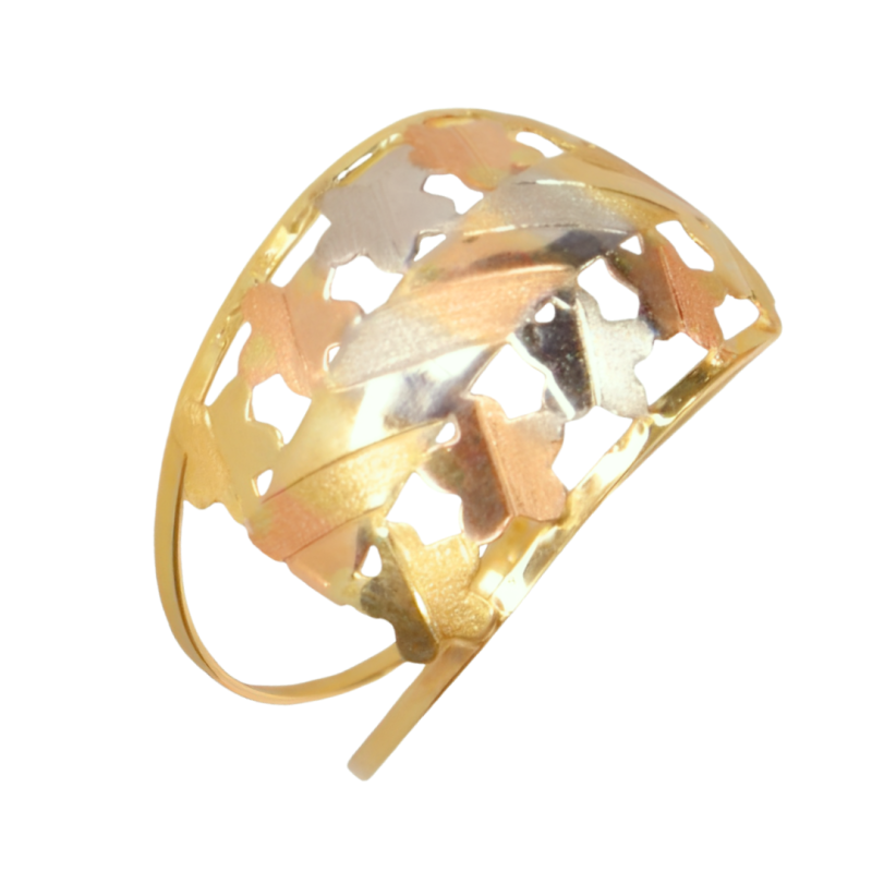 Anel Ouro 18K Tricolor Com Estrela