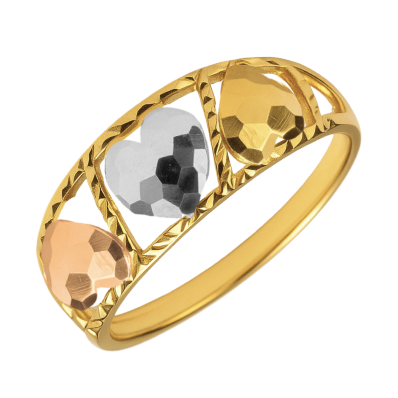 Tay não encontra no estoque- Anel Ouro 18K Tricolor Tres Coraçoes