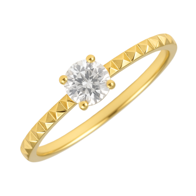Anel Ouro 18K Solitário Redondo Com Textura