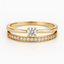 Anel Ouro 18K Com Brilhante Central E Lateral
