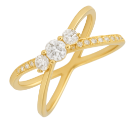 Anel Ouro 18K 3 Pedras...