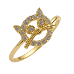 Anel Ouro 18K Gato Com...