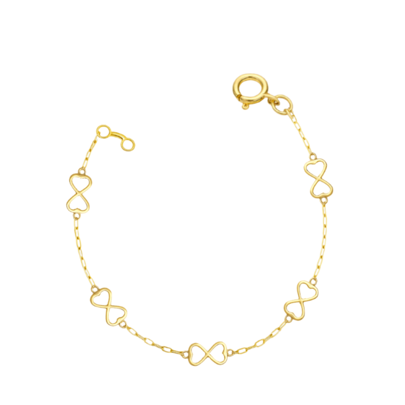 Pulseira Ouro 18K Infinito Dois Corações 19cm