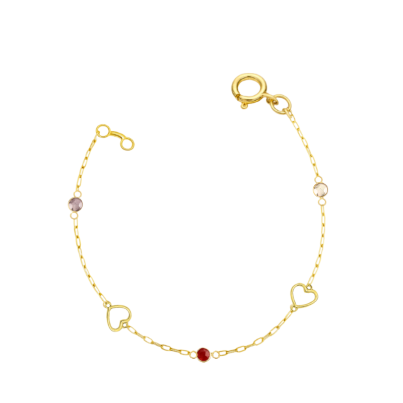 Pulseira Ouro 18K Infantil Pedra E Coração