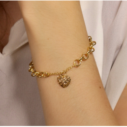 Pulseira Ouro 18K Elo Portugues Com Coraçao