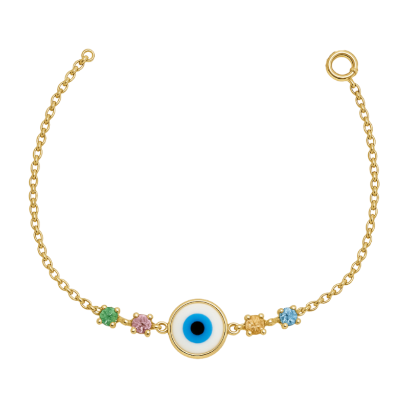 Pulseira Ouro 18K Olho Grego 10mm Pedras