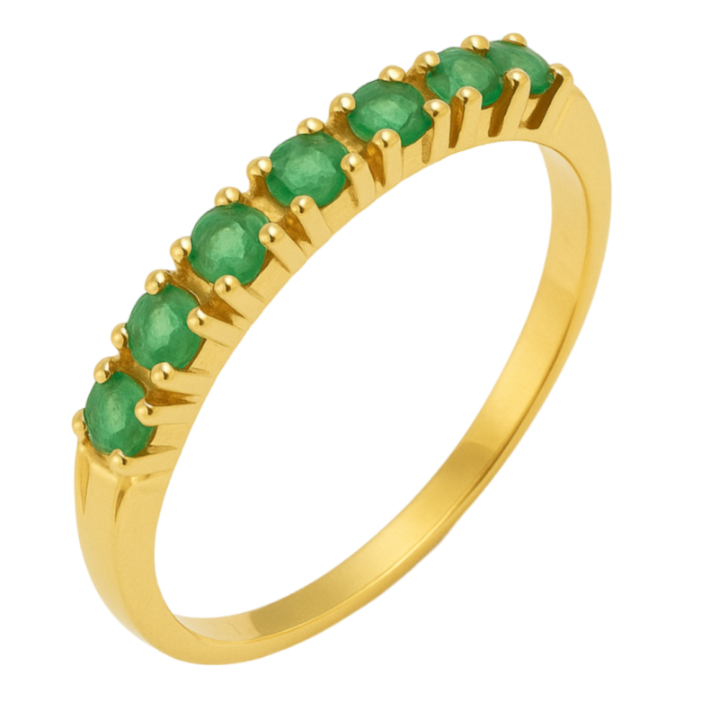 Anel Ouro 18K Meia Aliança Chanfrado 9 Esmeralda
