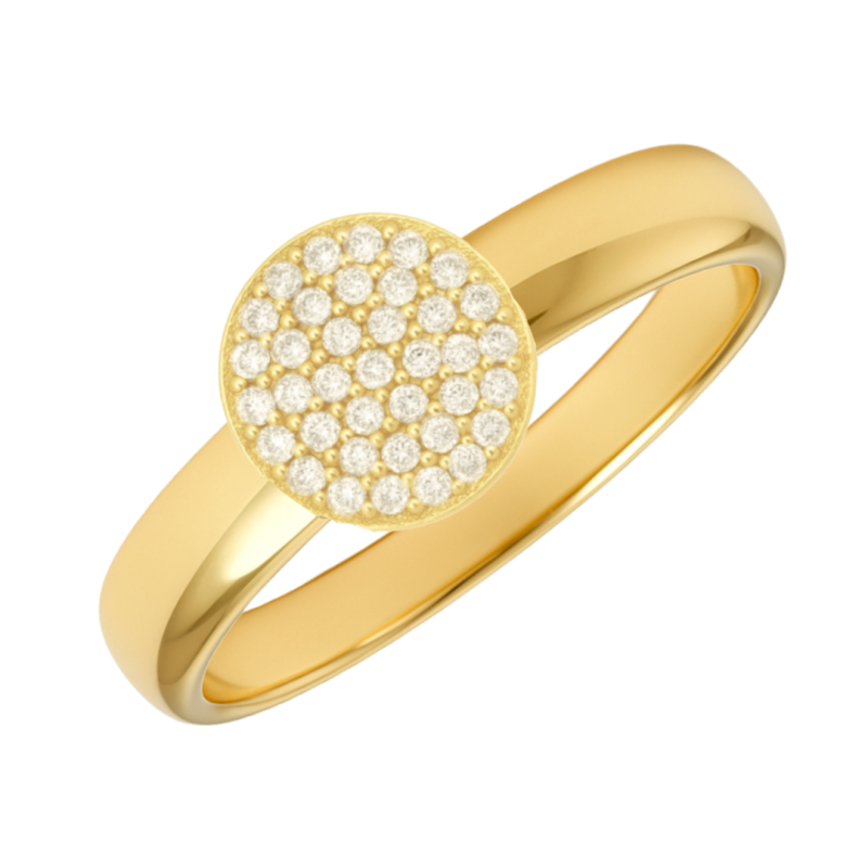 Anel Ouro 18K Chuveiro Redondo Com Zircônia