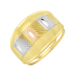 Anel Ouro 18K Tricolor Dois Aro Placa Quadrados
