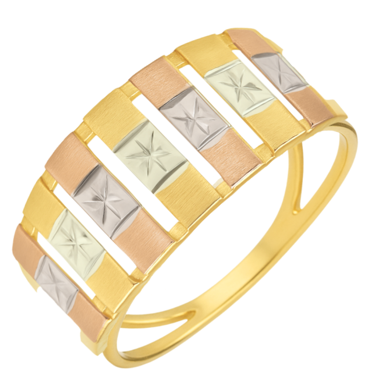 Anel Ouro 18K Varias Faixas Tricolor