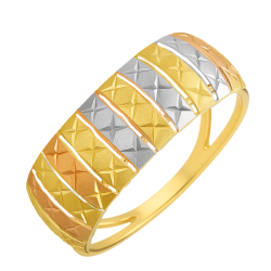 Anel Ouro 18K Faixas Quadra...