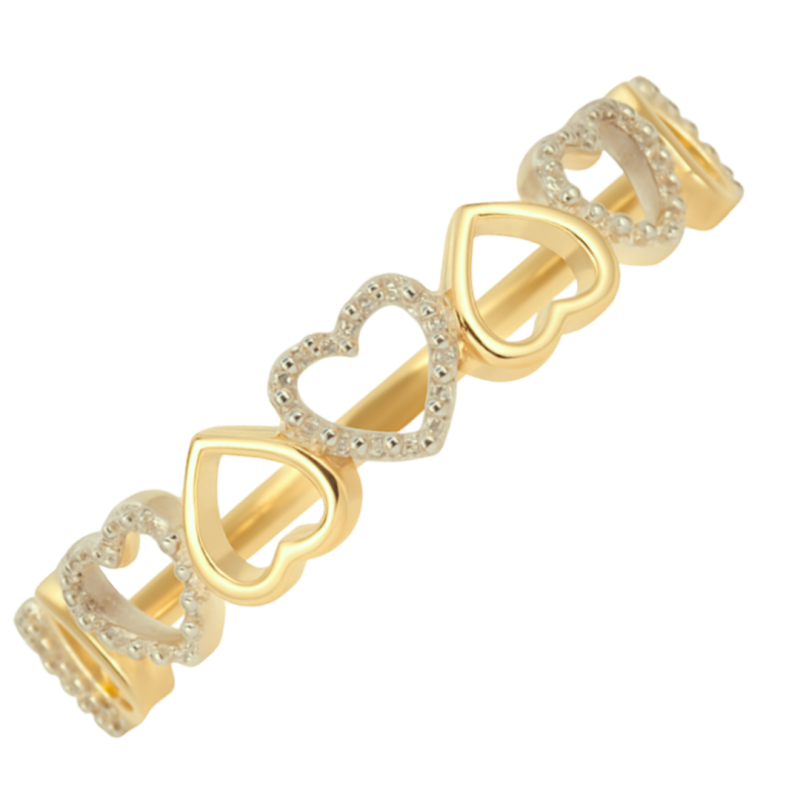 Anel Ouro 18K Corações Com Zircônia