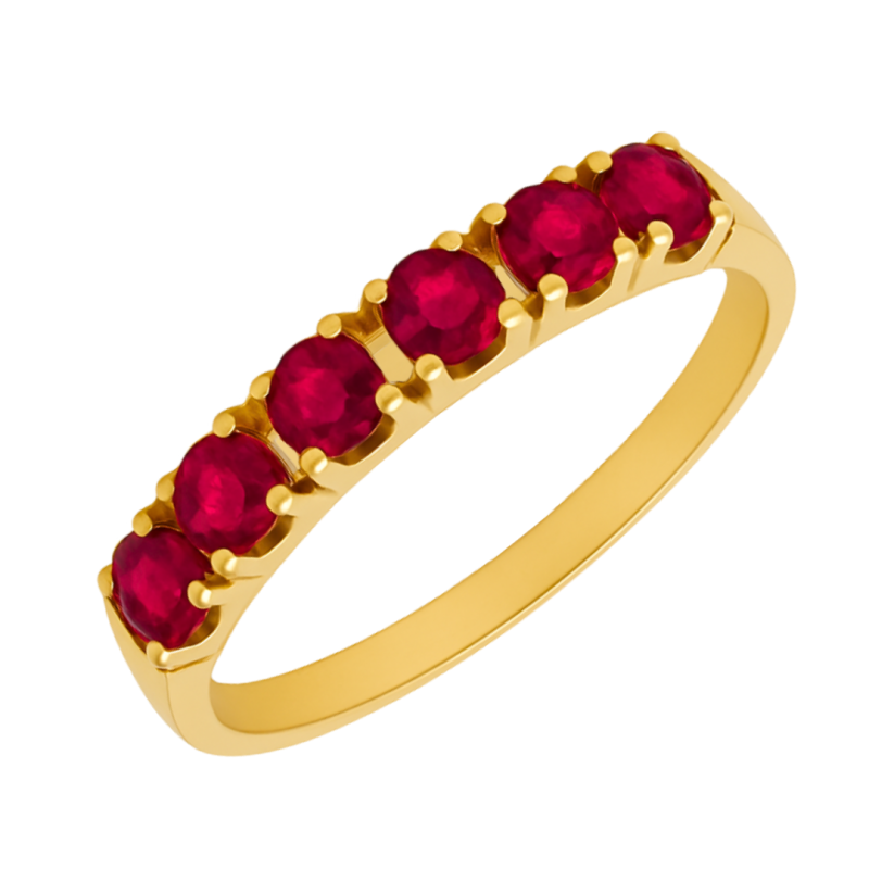 Anel Ouro 18K Meia Aliança Com Rubi
