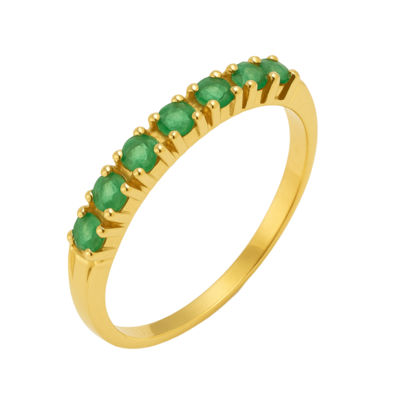 Anel Ouro 18K Meia Aliança Zircônia Verde Clara
