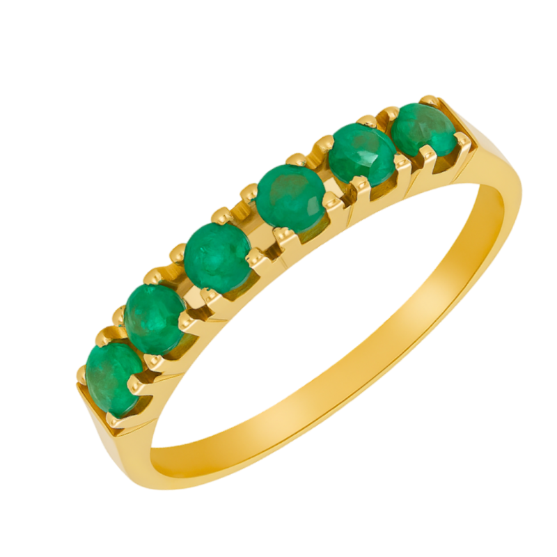 Anel Ouro 18K Meia Aliança Com Pedra Verde Escura