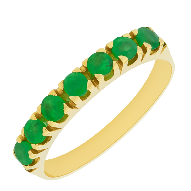 Anel Ouro 18K Meia Aliança Com Esmeralda
