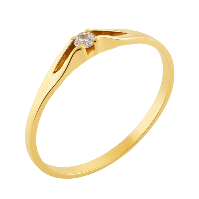 Anel Ouro 18K Solitário Com Zircônia