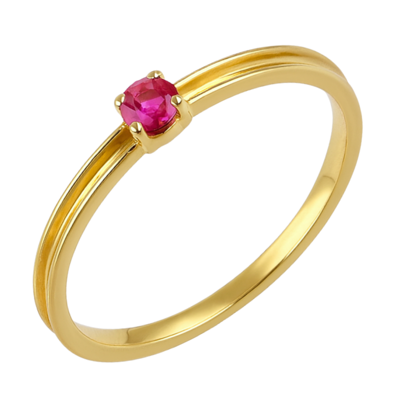 Anel Ouro 18K Solitário Com Rubi