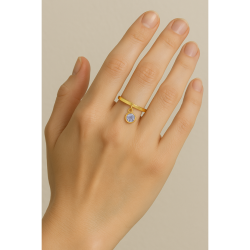 Anel Ouro 18K Com Zircônia Branca Pendurada
