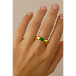 Anel Ouro 18K Navete Pequena Esmeralda COM DEFEITO