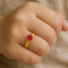 Anel Ouro 18K Infantil Ou Falange Com Zircônia Vermelha