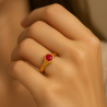 Anel Ouro 18K Infantil Ou Falange Com Zircônia Vermelha