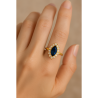 Anel Ouro 18K Oval Pedra Com Zircônia Branca E Azul