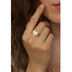 Anel Ouro 18K Coração Chuveiro Com Zircônia