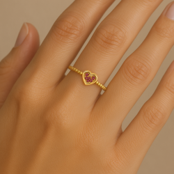 Anel Ouro 18K Aparador Com Bolinha E Coração