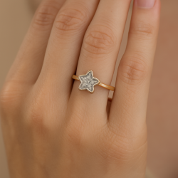 Anel Ouro 18K Estrela Com Brilhantes
