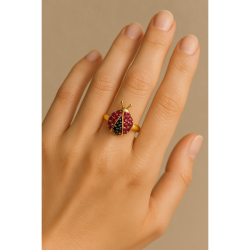 Anel Ouro 18K Joaninha Com Rubi E Safira