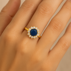 Anel Ouro 18K Formatura Zircônia Azul E Branca
