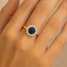 Anel Ouro 18K Formatura Zircônia Azul E Branca