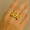 Anel Ouro 18K Fivela E Corda De Bolinhas