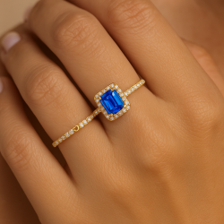 Anel Ouro 18K Com Zirconias Azul e Brancas