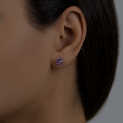 Brinco Ouro 18K Redondo Zircônia Rosa Clara 6mm