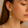 Brinco Ouro 18K 2 Furos Gota Com Zircônia Com Elo
