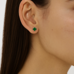 Brinco Ouro 18K Com Zircônia Quadrada Verde 4mm