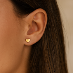 Brinco Ouro 18K Coração 4mm Com Tarraxa Baby