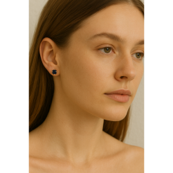 Brinco Ouro 18K Redondo Com Zircônia Azul Escuro 5mm