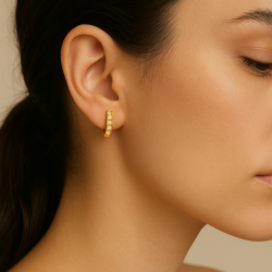 Brinco Ouro 18K Argolinha Com Zircônia Branca