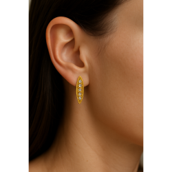 Brinco Ouro 18K Oval Com Zirconias