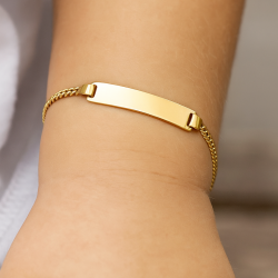 Pulseira Ouro 18K Infantil Chapa Elo Grumet