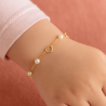 Pulseira Ouro 18K Infantil Mini Coração Vazado Com Pérolas