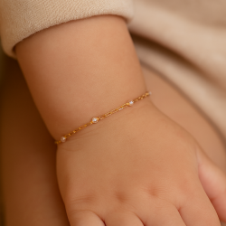Pulseira Ouro 18K Infantil Zircônia Branca 13cm