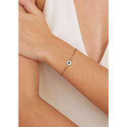 Pulseira Ouro 18K Olho Grego 10mm Pedras
