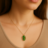 Gargantilha Ouro 18K Aro Com 2 Pedras Oval Jade