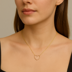 Gargantilha Ouro 18K Coração Fio Redondo Vazado